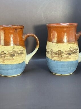 Otagiri Japanese Stoneware Pottery Mugs Mallard Ducks In A Pond Cabincore